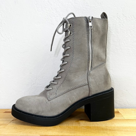 MIA Combat Boots Gordy Grey Lace Up Block Heel Ankle Side Zip Size 7.5 M - Picture 1 of 12